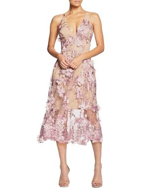 Dress the Population Audrey V-Neck Floral Applique Midi Dress